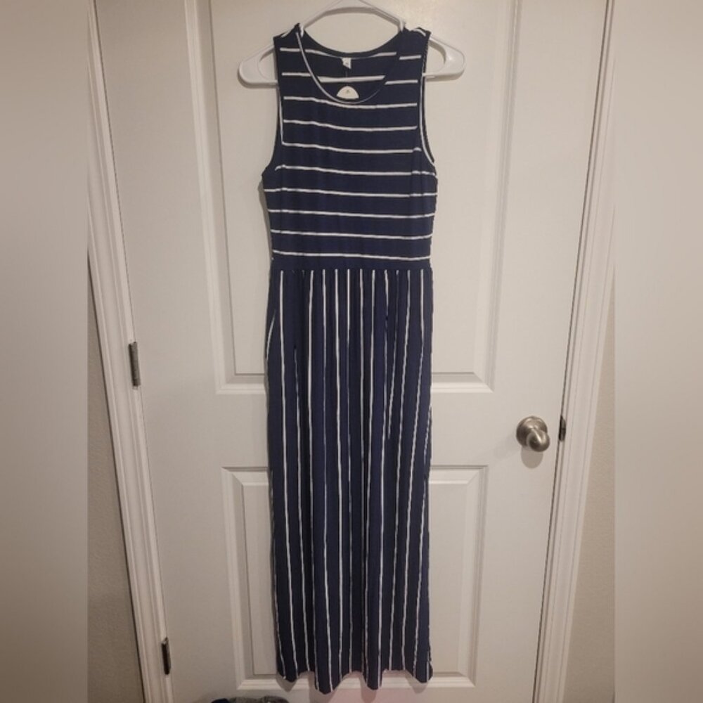 Hount Navy Blue and White Stripe Maxi Dress